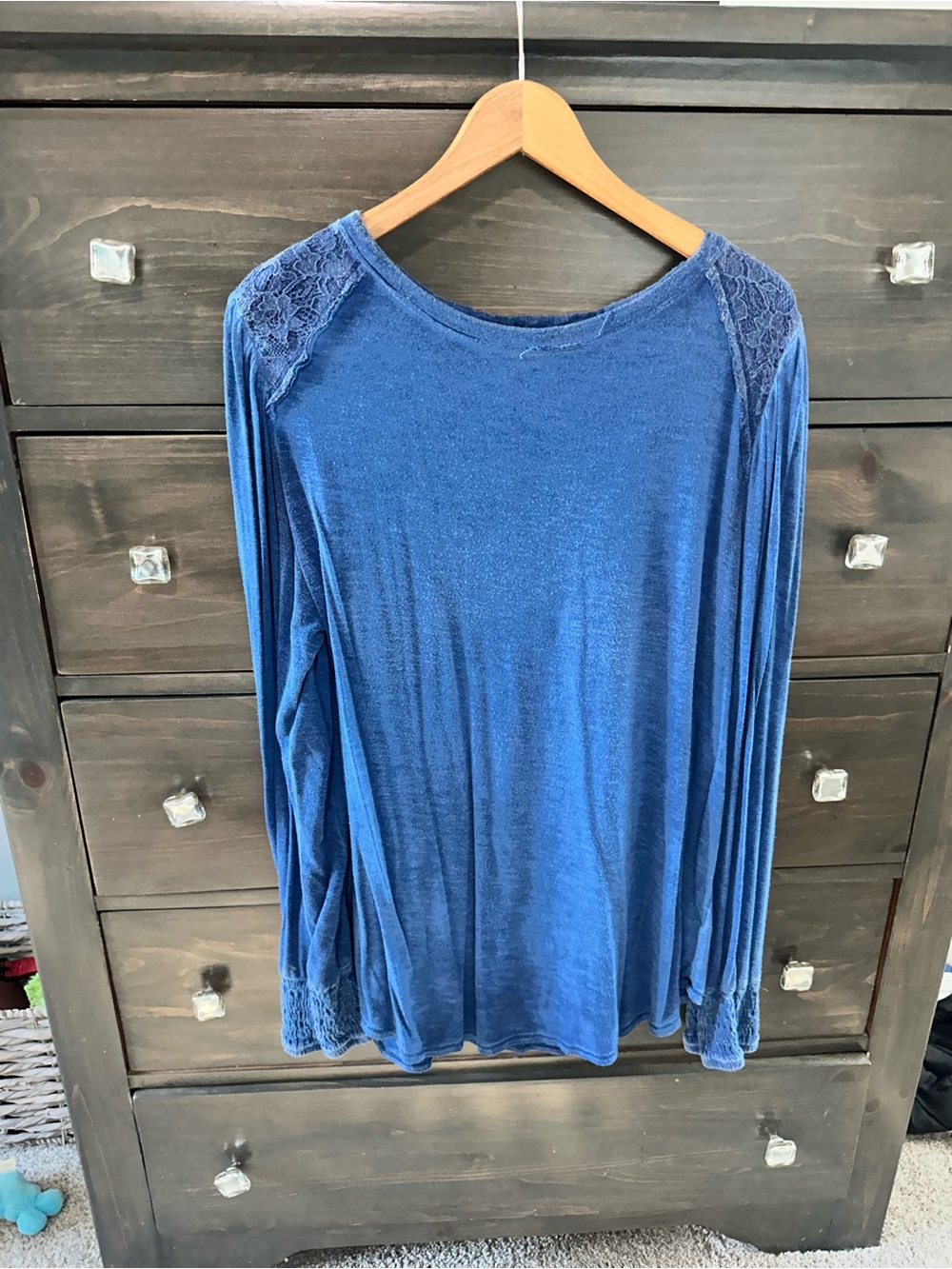 Knox Rose Blue Lace-Shoulder Long Sleeve Top